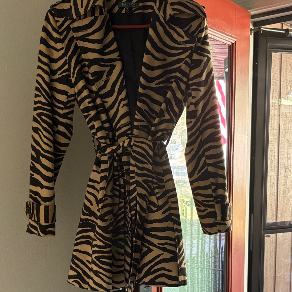 Chic Zebra Patterned Belted Coat - image 1